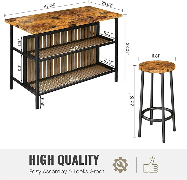 Kitchen Island Faux Marble Counter 33" Height 3 Pieces Table Sets