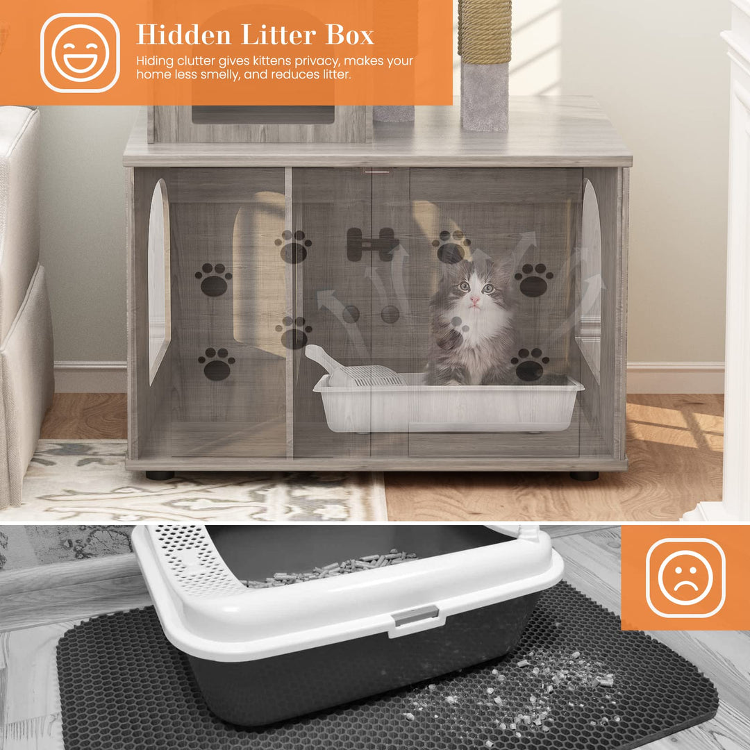 DKLGG Cat Tree with Cat Litter Box Enclosure – Hooseng Furniture