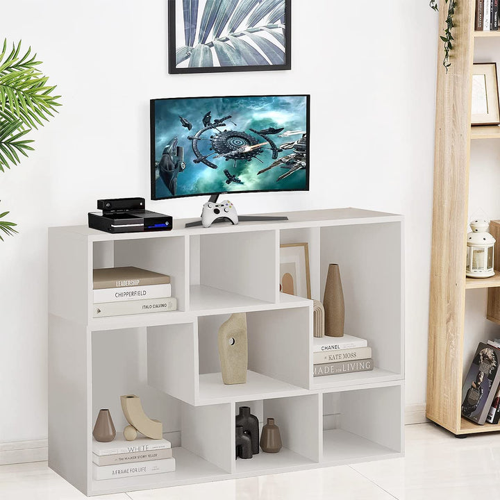 L-shaped TV Console Stand with 2-tier Shelf Bookcase