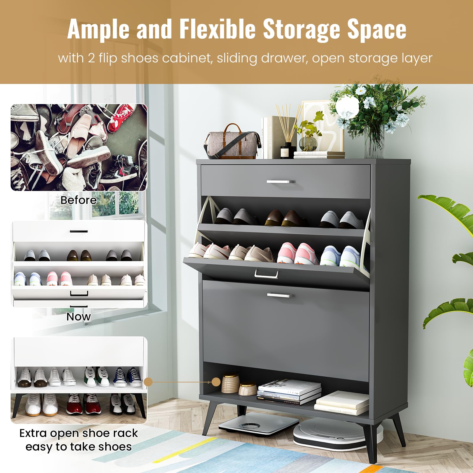 在庫処分！Mercedes Anchor inc. Room shoes Lamerge Shoe Storage Cabinet for Entryway, Free Standing