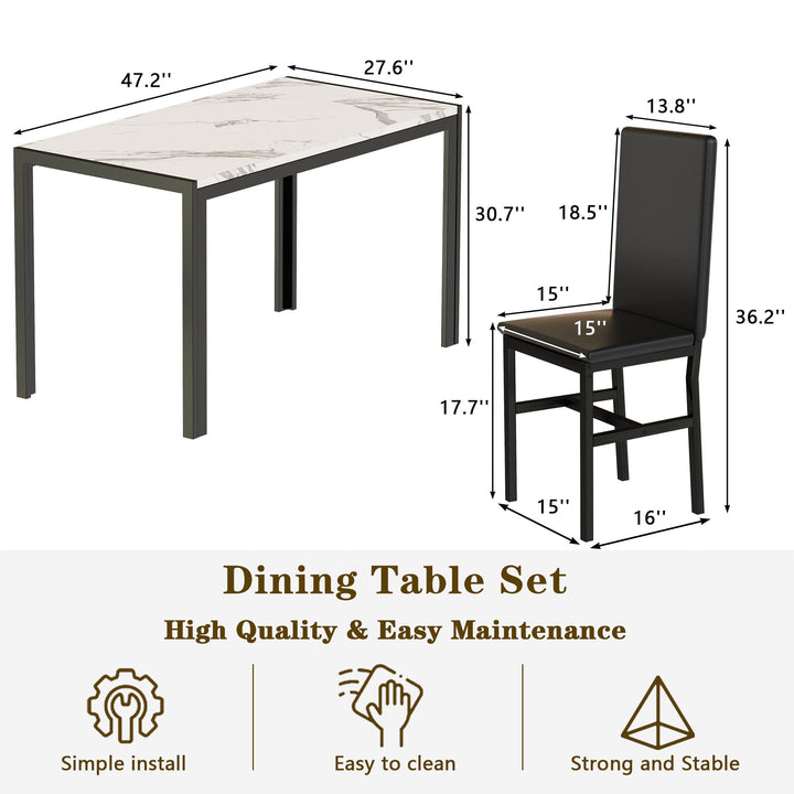 Hooseng Dining Table Set for 4 with Faux Marble Top and Upholstered Velvet Chairs