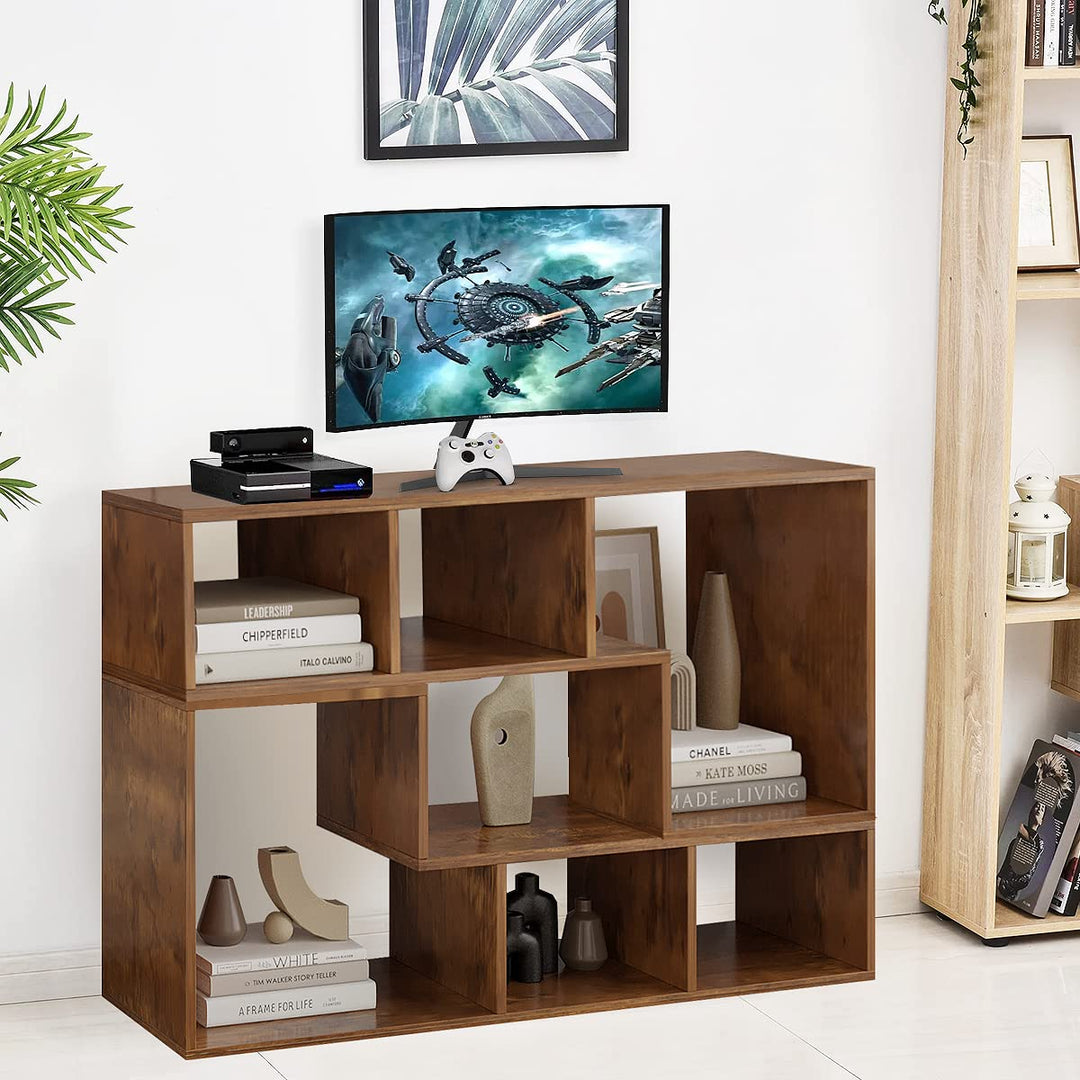 L-shaped TV Console Stand with 2-tier Shelf Bookcase