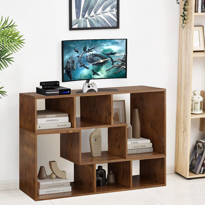 L-shaped TV Console Stand with 2-tier Shelf Bookcase