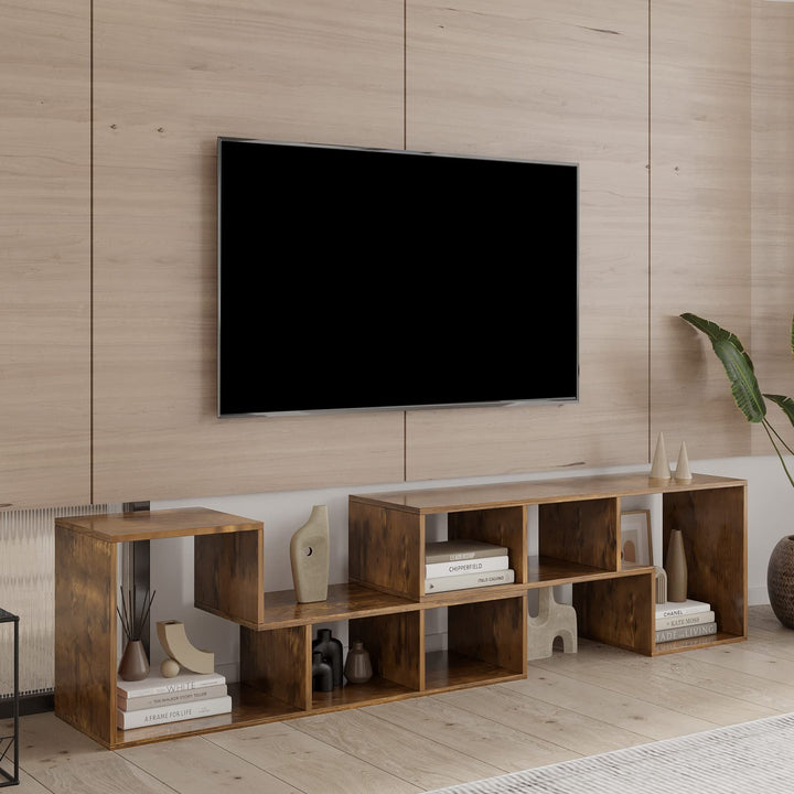 L-shaped TV Console Stand with 2-tier Shelf Bookcase