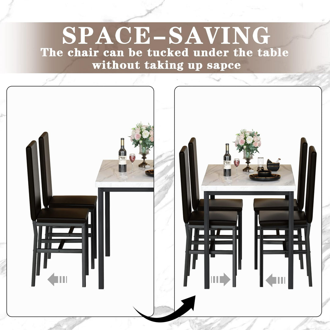 Hooseng 4-Piece Space Saving Kitchen Table with Faux Marble Top and Leather Chairs, Perfect for Small Spaces