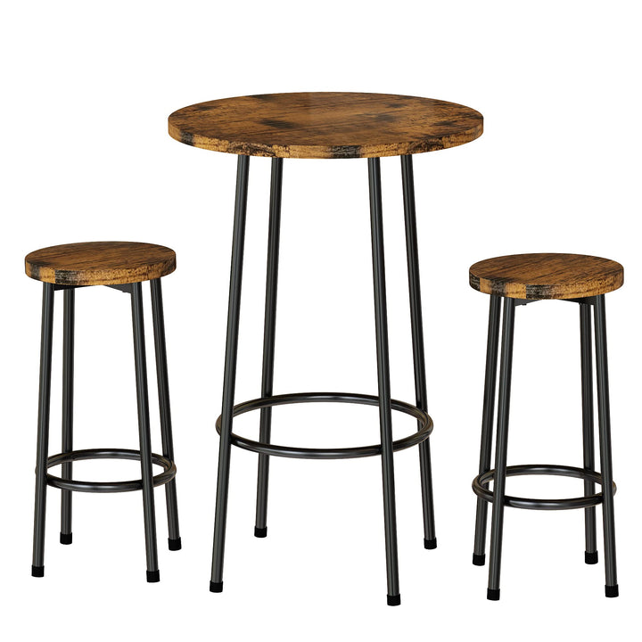 Hooseng Bar Table Set, 3 Piece Dining Table Set, Breakfast Bar Table for 2, Rectangle Kitchen Table Set with Steel Frame Pub Table for Small Space, Farmhouse, Cafe, Kitchen, Dining, Rustic Brown