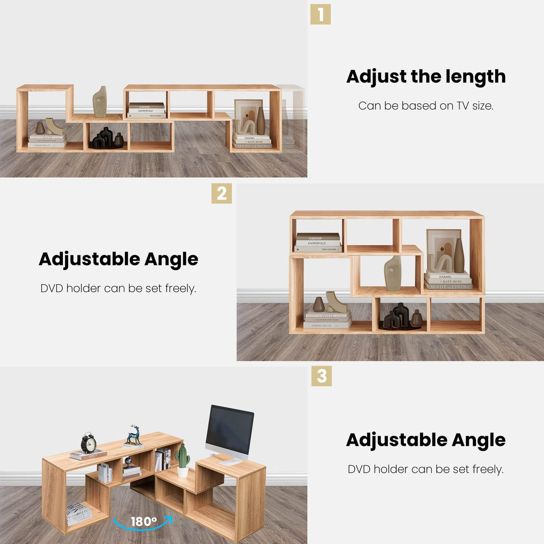 L-shaped TV Console Stand with 2-tier Shelf Bookcase