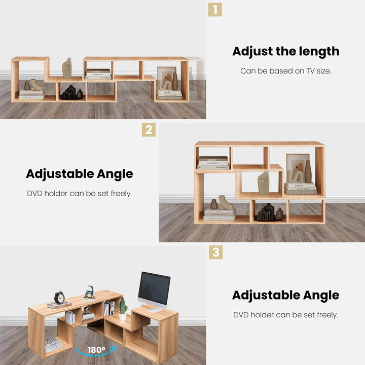 L-shaped TV Console Stand with 2-tier Shelf Bookcase