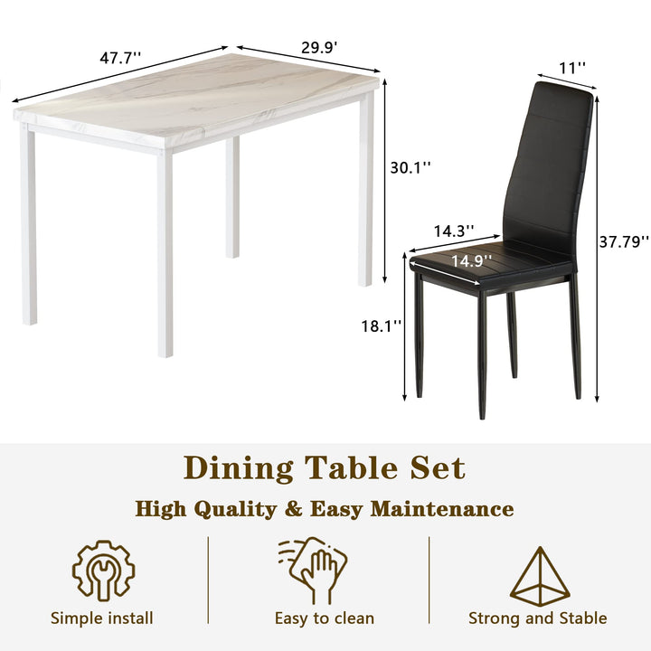 Hooseng 4-Piece Space Saving Kitchen Table with Faux Marble Top and Leather Chairs, Perfect for Small Spaces