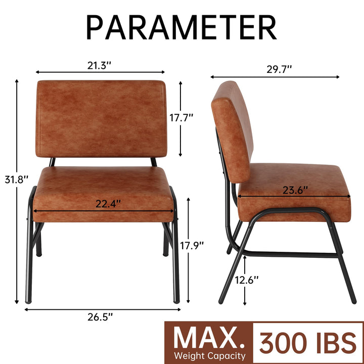 Lamerge Faux Leather Accent Chair Set of 2,Mid Century Modern Armless Accent Chair with Metal Legs & Soft Padded,Living Room Chairs Set of 2,Reading Chair for Bedroom/Office,Brown