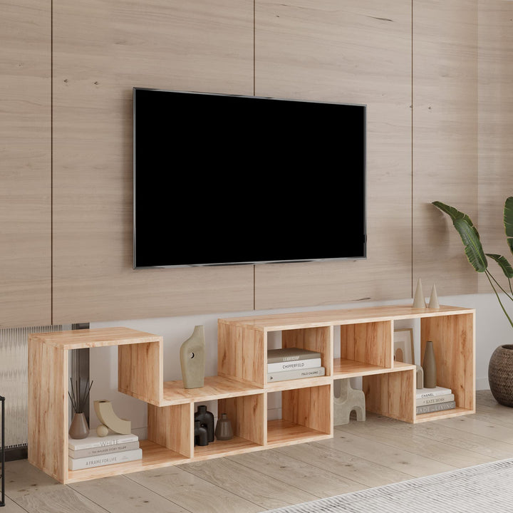 L-shaped TV Console Stand with 2-tier Shelf Bookcase