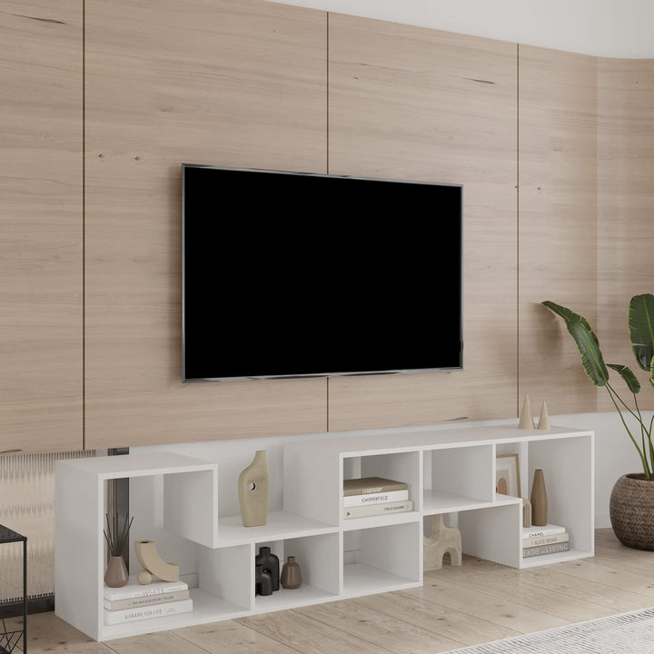 L-shaped TV Console Stand with 2-tier Shelf Bookcase