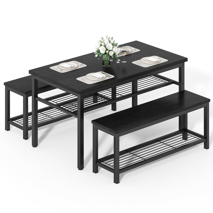 3-Piece Dining Table Set with Storage Shelf