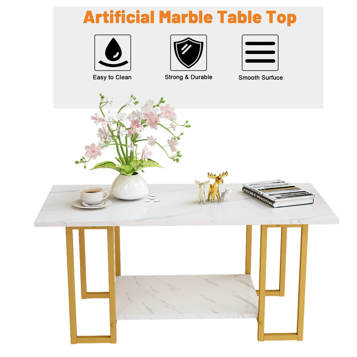 Hooseng 3 Piece Coffee Table Set for Living Room, Include Coffee Table & 2pcs Side Table, Living Room Table Set with Faux Marble Tabletop and Metal Frame for Apartment, Small Space