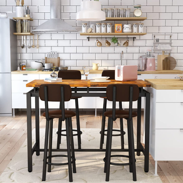 Lamerge Counter Height Dining Table & Chairs Set for 4,5 Piece Bar Table Set,Wood Kitchen Table & 4 Bar Stools for Small Spaces,Apartment, Pub,Dining Room,Rustic Brown, LCHD-RB