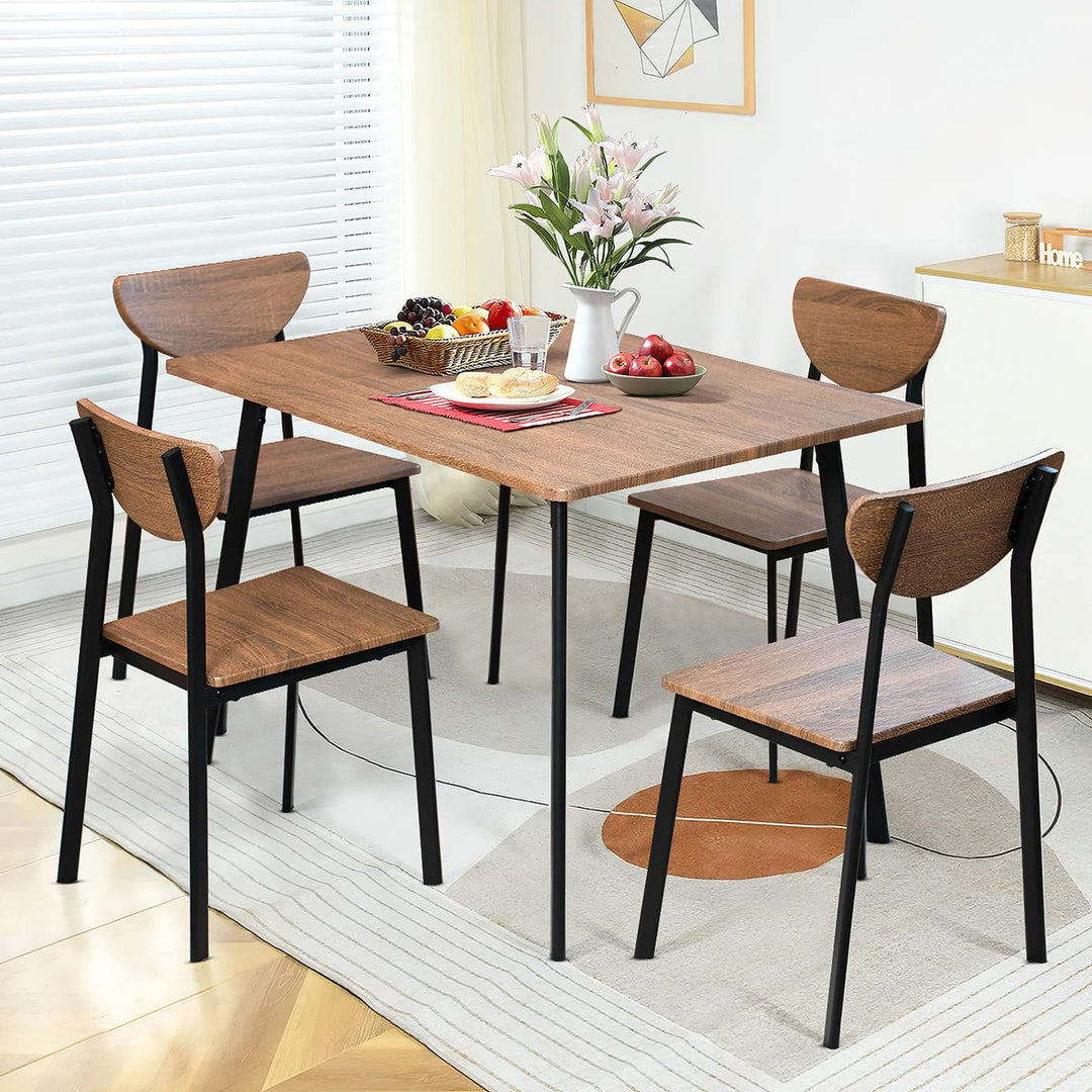 Hooseng Dining Table Set for 4, Piece Rectangular Dining Room Table Set with Metal Frame and Wood Tabletop, Kitchen Table Set with Chair for Small