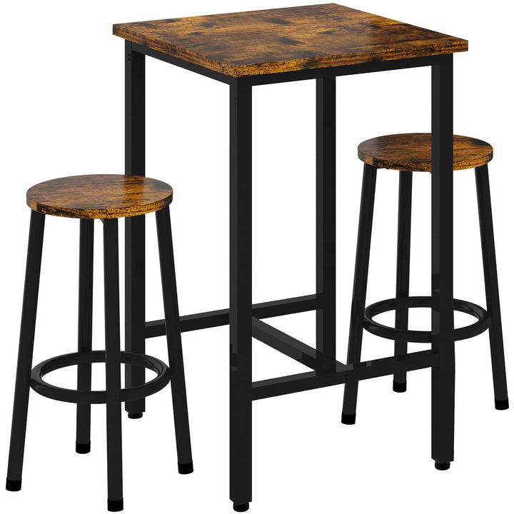 Hooseng Bar Table Set, 3 Piece Dining Table Set, Breakfast Bar Table for 2, Rectangle Kitchen Table Set with Steel Frame Pub Table for Small Space, Farmhouse, Cafe, Kitchen, Dining, Rustic Brown