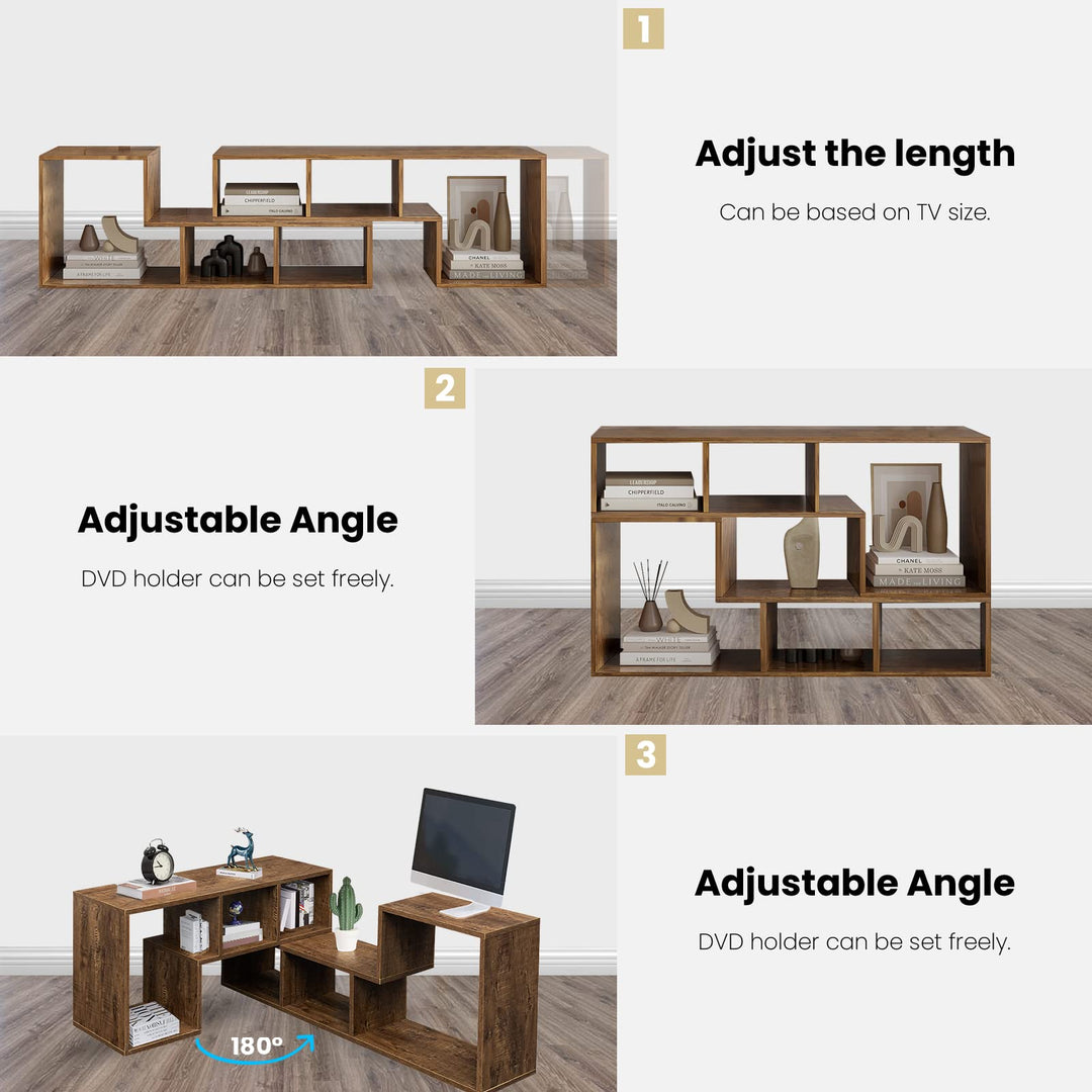L-shaped TV Console Stand with 2-tier Shelf Bookcase