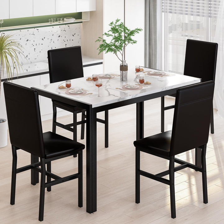 Faux Marble Table Dining Table Set for 4