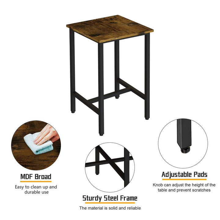 Hooseng Bar Table Set, 3 Piece Dining Table Set, Breakfast Bar Table for 2, Rectangle Kitchen Table Set with Steel Frame Pub Table for Small Space, Farmhouse, Cafe, Kitchen, Dining, Rustic Brown