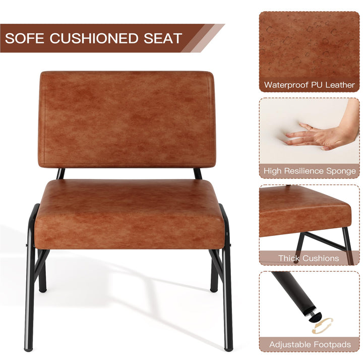 Lamerge Faux Leather Accent Chair Set of 2,Mid Century Modern Armless Accent Chair with Metal Legs & Soft Padded,Living Room Chairs Set of 2,Reading Chair for Bedroom/Office,Brown