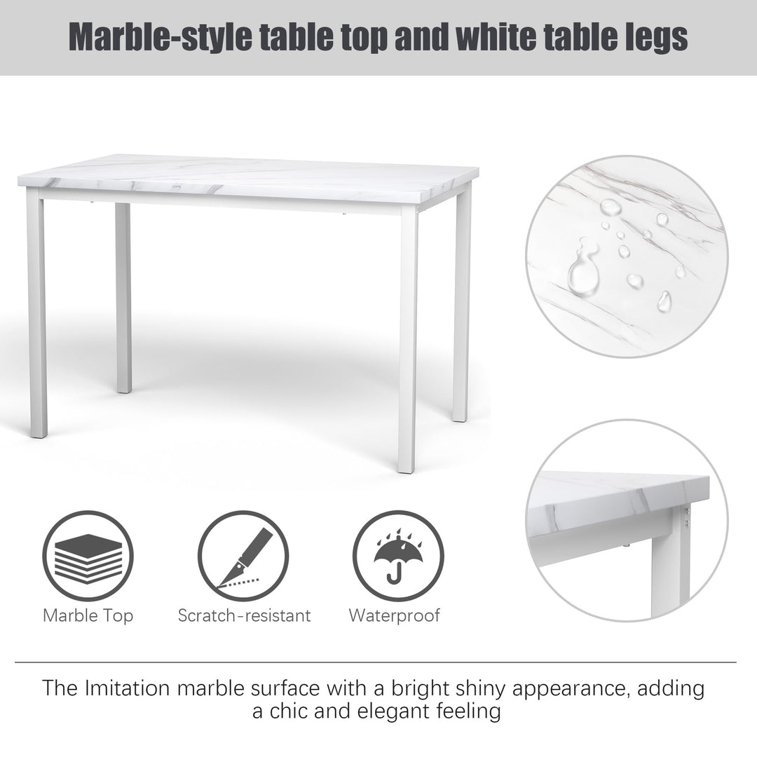 Hooseng 4-Piece Modern Kitchen Table with Faux Marble Top and Blue Velvet Chairs, Perfect for Small Spaces