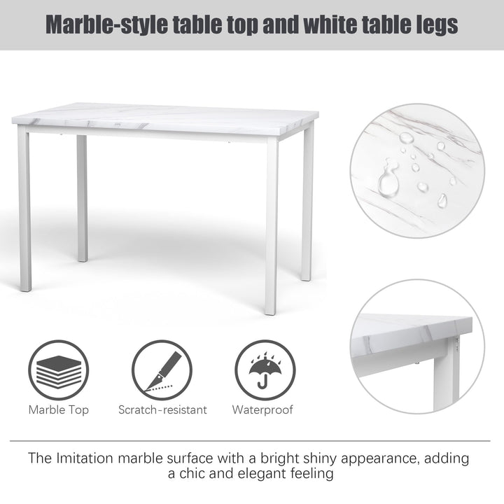 Hooseng 4-Piece Modern Kitchen Table with Faux Marble Top and Blue Velvet Chairs, Perfect for Small Spaces