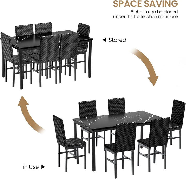 7-Piece Dining Table Set with Faux Marble Table Top