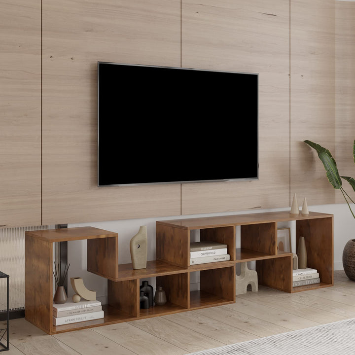 L-shaped TV Console Stand with 2-tier Shelf Bookcase