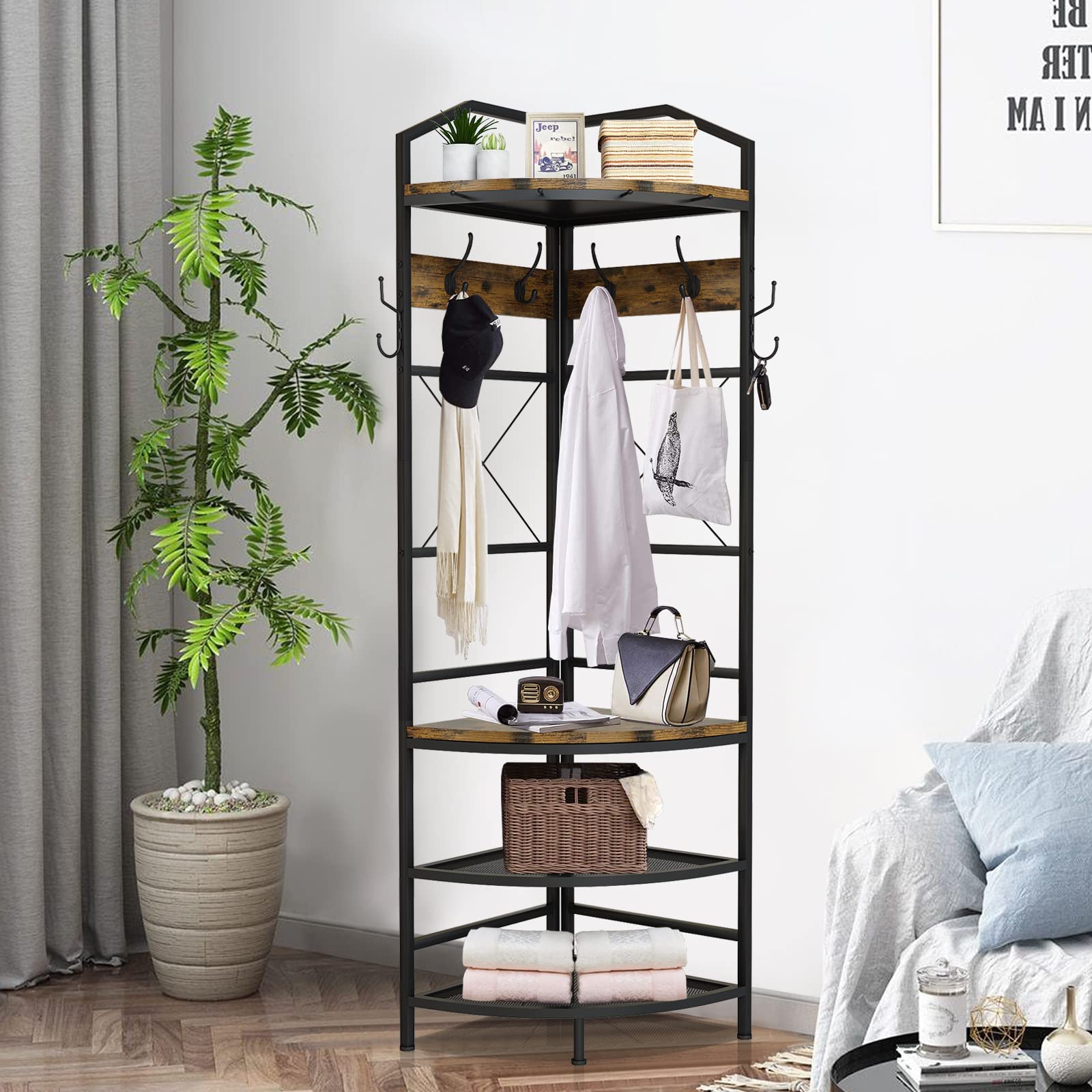 Recaceik 5 in 1 Entryway Coat Rack With Storage Shoe Rack and 12