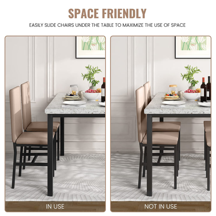Hooseng 4-Piece Space Saving Kitchen Table with Faux Marble Top and Leather Chairs, Perfect for Small Spaces