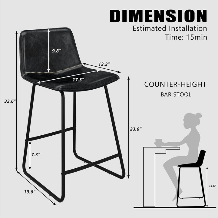 24 inch Bar Stools Set of 2 with PU Leather