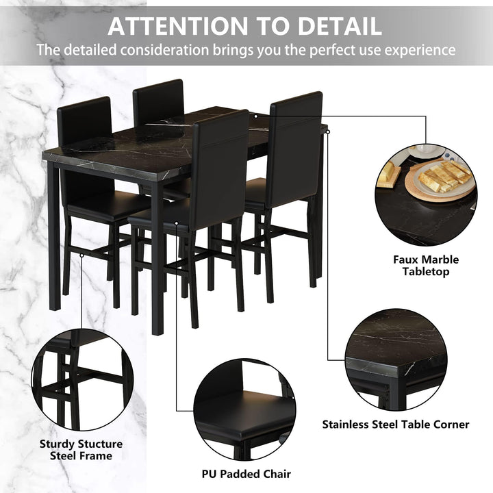 Hooseng 4-Piece Space Saving Kitchen Table with Faux Marble Top and Leather Chairs, Perfect for Small Spaces