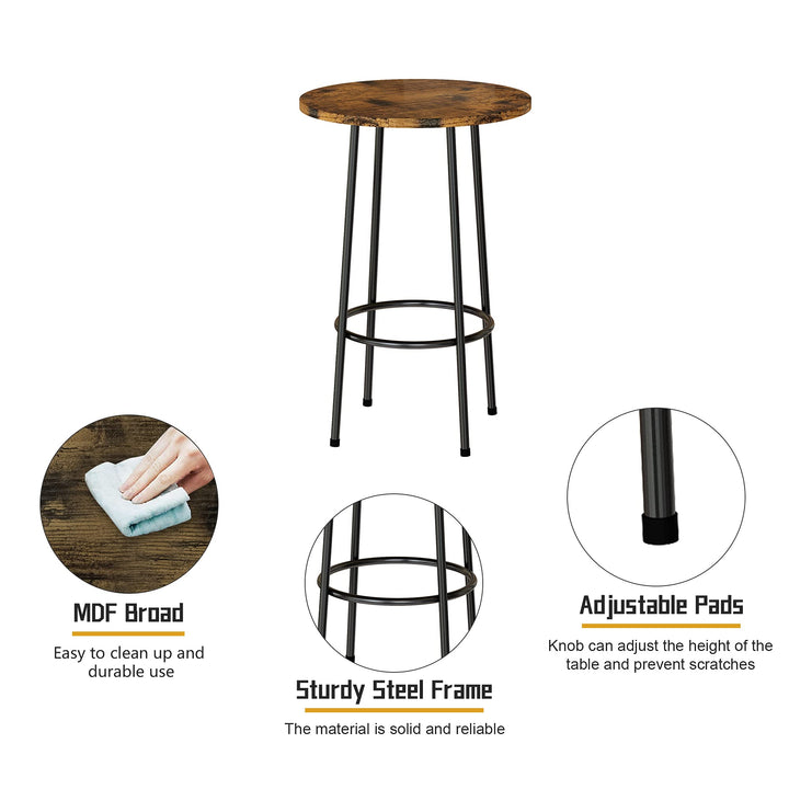 Hooseng Bar Table Set, 3 Piece Dining Table Set, Breakfast Bar Table for 2, Rectangle Kitchen Table Set with Steel Frame Pub Table for Small Space, Farmhouse, Cafe, Kitchen, Dining, Rustic Brown