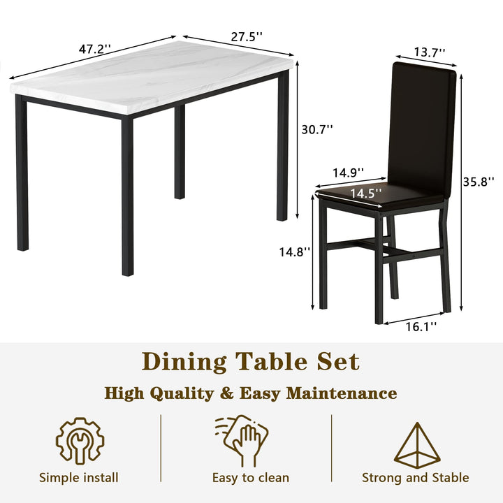 Hooseng 4-Piece Space Saving Kitchen Table with Faux Marble Top and Leather Chairs, Perfect for Small Spaces