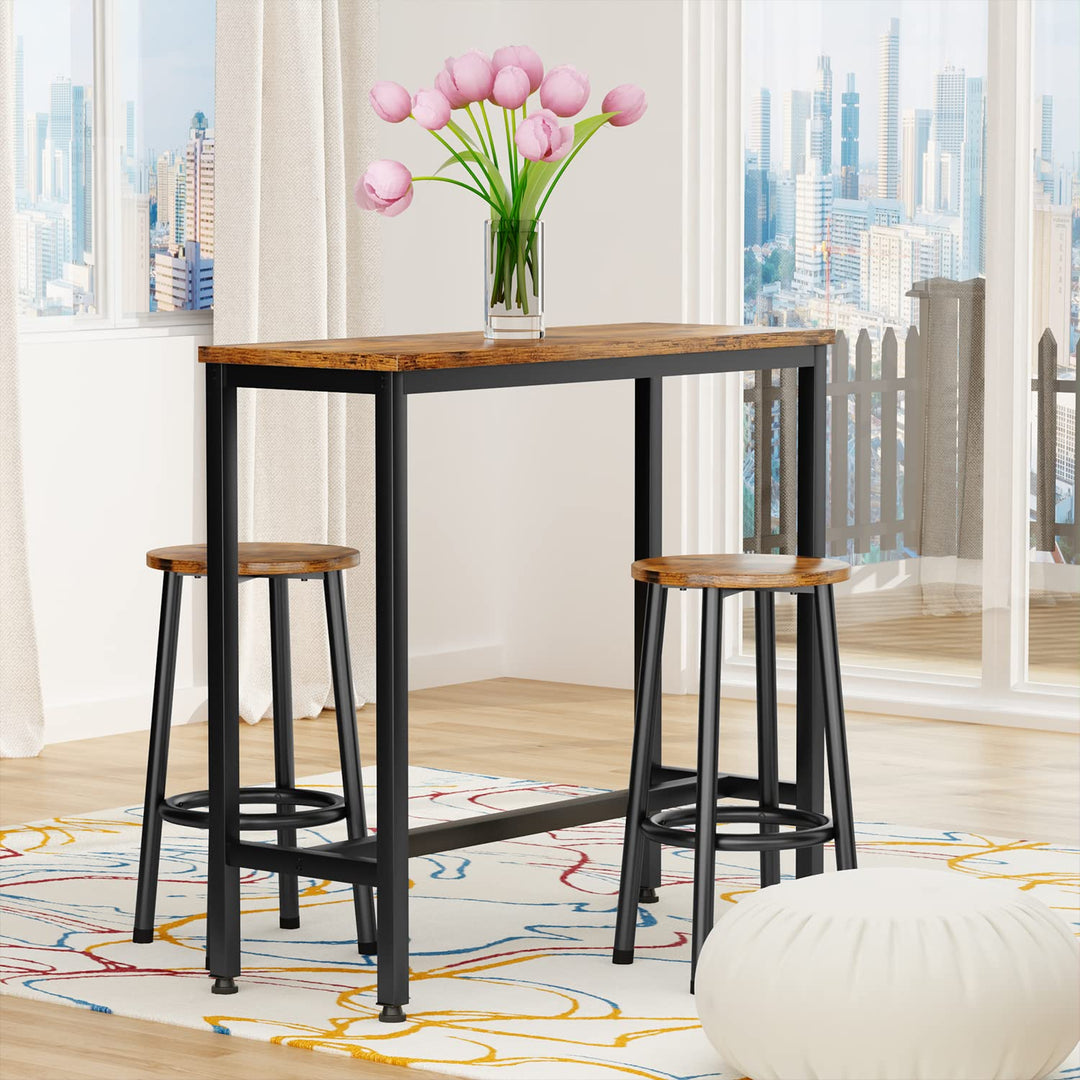 COSTWAY Ensemble Table Et Chaises De Bar 3 Pièces, Table Et Tabourets De Pub Industriels Avec Supports Pour Verres A Vin Et Casiers A Vin Pour 6 Bouteilles Table De Salle A Manger A Hauteur De COSTWAY Ensemble Table Et Chaises De Bar 3 Pièces, Table Et Tabourets De Pub Industriels Avec Supports Pour Verres A Vin Et Casiers A Vin Pour 6 Bouteilles Table De Salle A Manger A Hauteur De