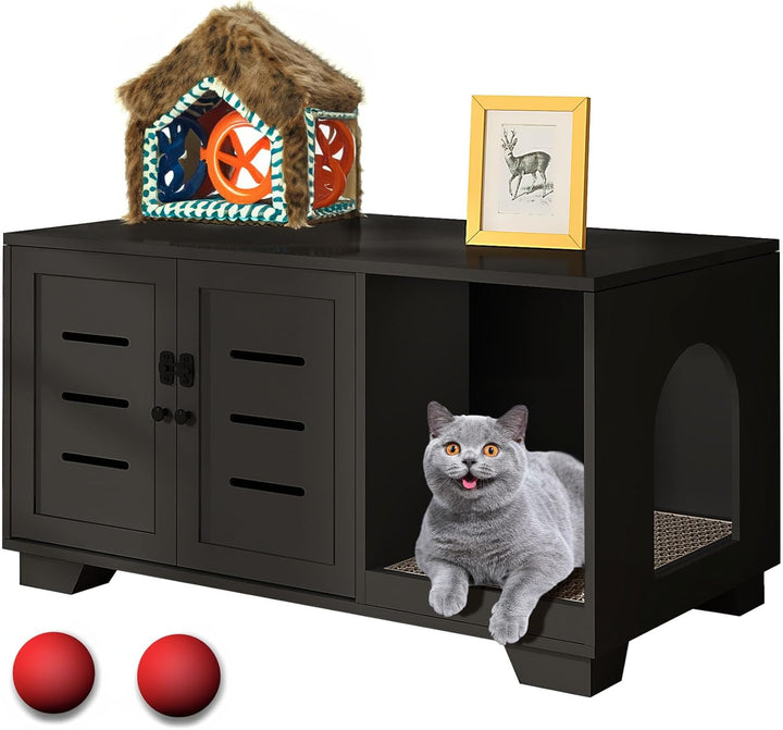 Lamerge Black Cat House, Spacious and Durable, Security Door Belt, Suitable for Living Room, Bedroom
