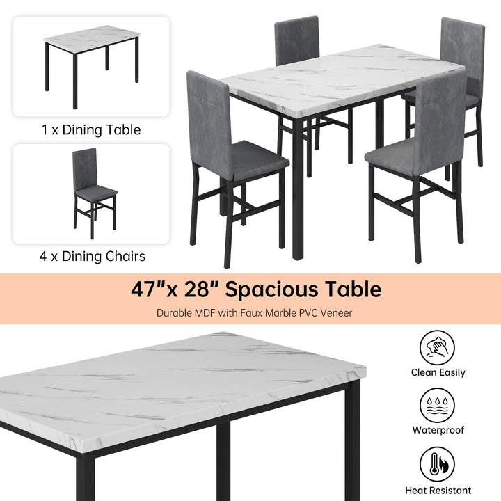 Hooseng Dining Table Set for 4 with Faux Marble Top and Upholstered Velvet Chairs