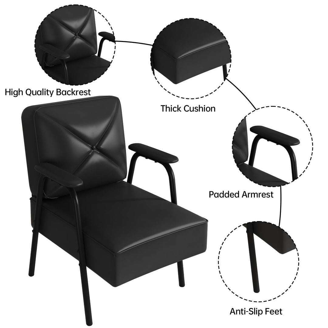 Lamerge Black Small Accent Chair Set of 2, Mid Century Modern Side Chair with Padded Armrests, Retro Faux Leather Arm Chair for Living Room, Bedroom, Office, Reception Room
