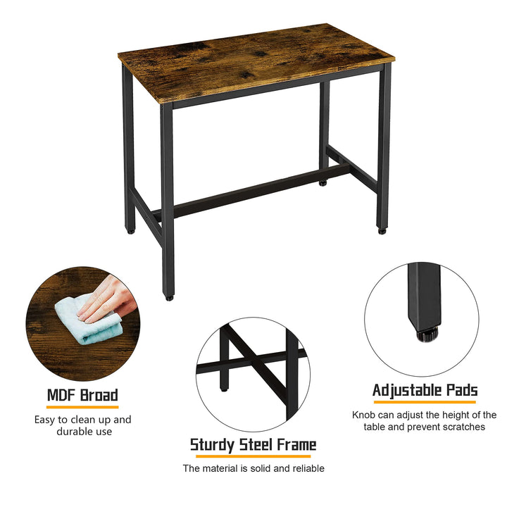 Hooseng Bar Table Set, 3 Piece Dining Table Set, Breakfast Bar Table for 2, Rectangle Kitchen Table Set with Steel Frame Pub Table for Small Space, Farmhouse, Cafe, Kitchen, Dining, Rustic Brown