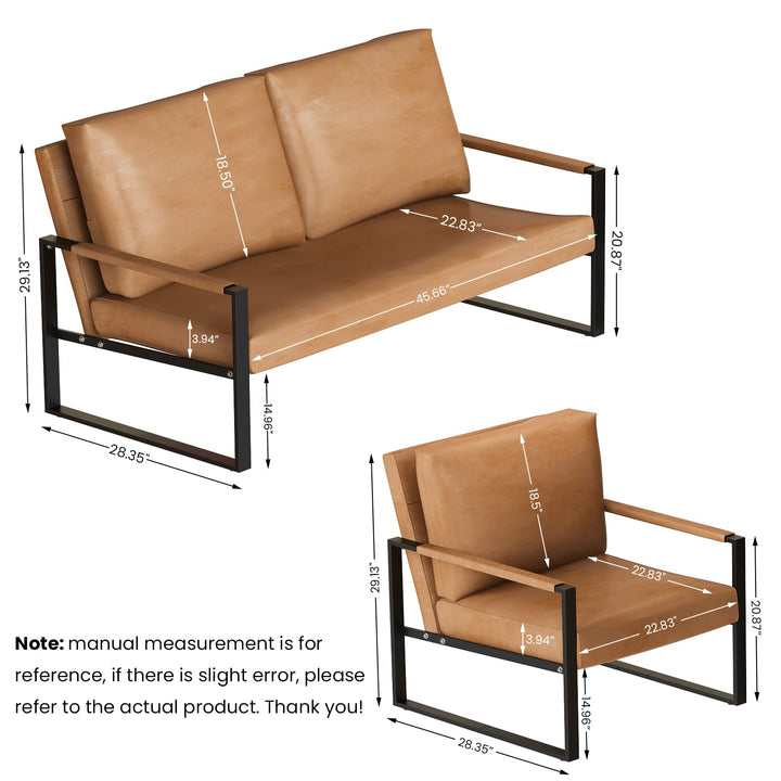Lamerge Mid-Century Retro Modern Living Room Sofa Set with Loveseat and Seating Sofa Chair, Upholstered Couch and Accent Chair with Armrest, Living Room Set for Small Space, APT, Office (Orange)