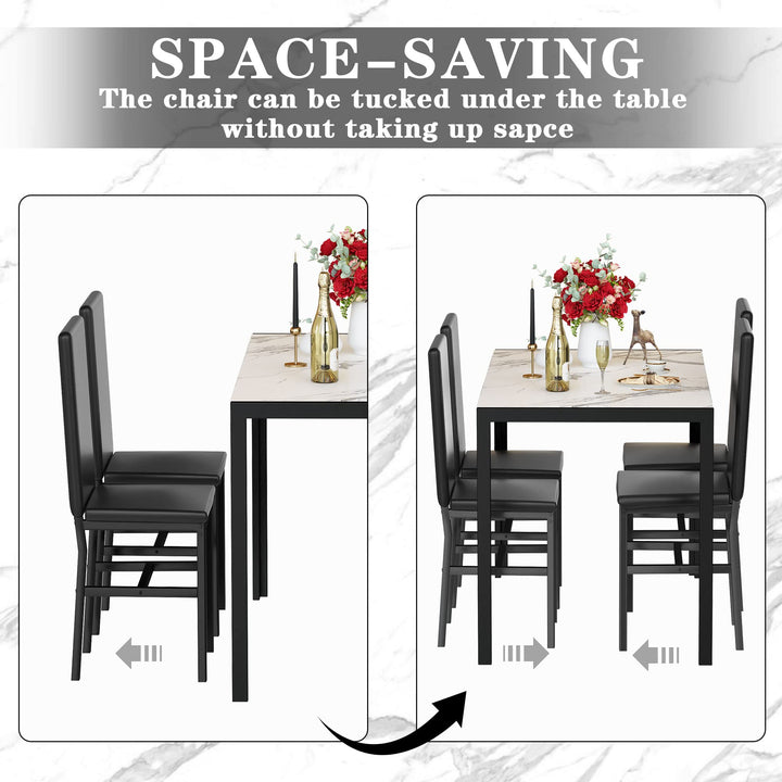 Hooseng Dining Table Set for 4 with Faux Marble Top and Upholstered Velvet Chairs