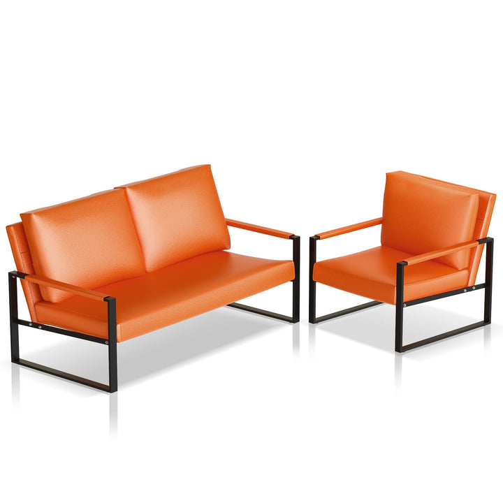 Lamerge Mid-Century Retro Modern Living Room Sofa Set with Loveseat and Seating Sofa Chair, Upholstered Couch and Accent Chair with Armrest, Living Room Set for Small Space, APT, Office (Orange)