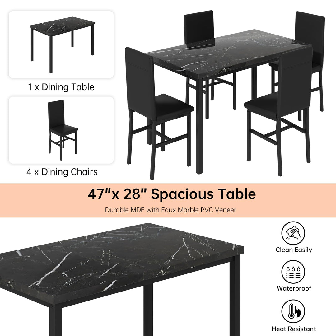 Hooseng 4-Piece Space Saving Kitchen Table with Faux Marble Top and Leather Chairs, Perfect for Small Spaces