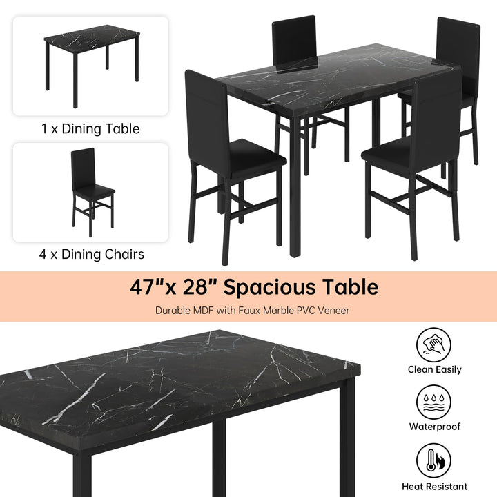 Hooseng 4-Piece Space Saving Kitchen Table with Faux Marble Top and Leather Chairs, Perfect for Small Spaces