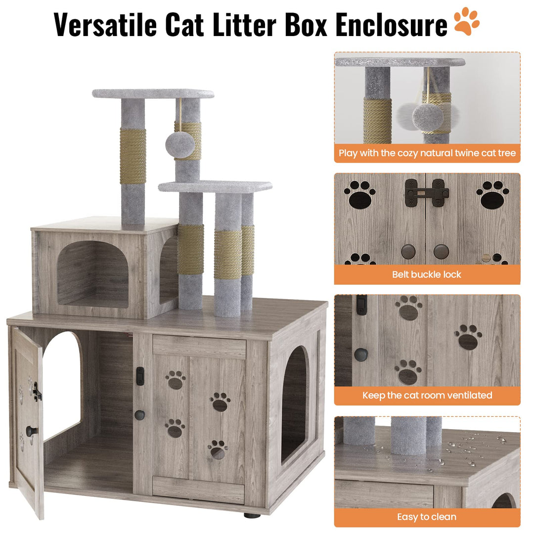 Cat Tree with Cat Litter Box Enclosure