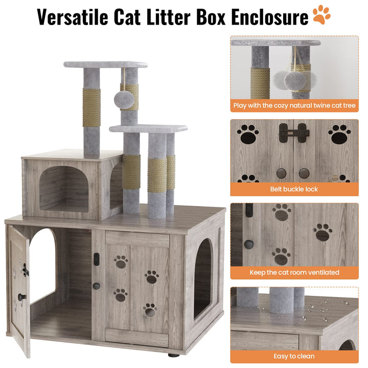 Cat Tree with Cat Litter Box Enclosure