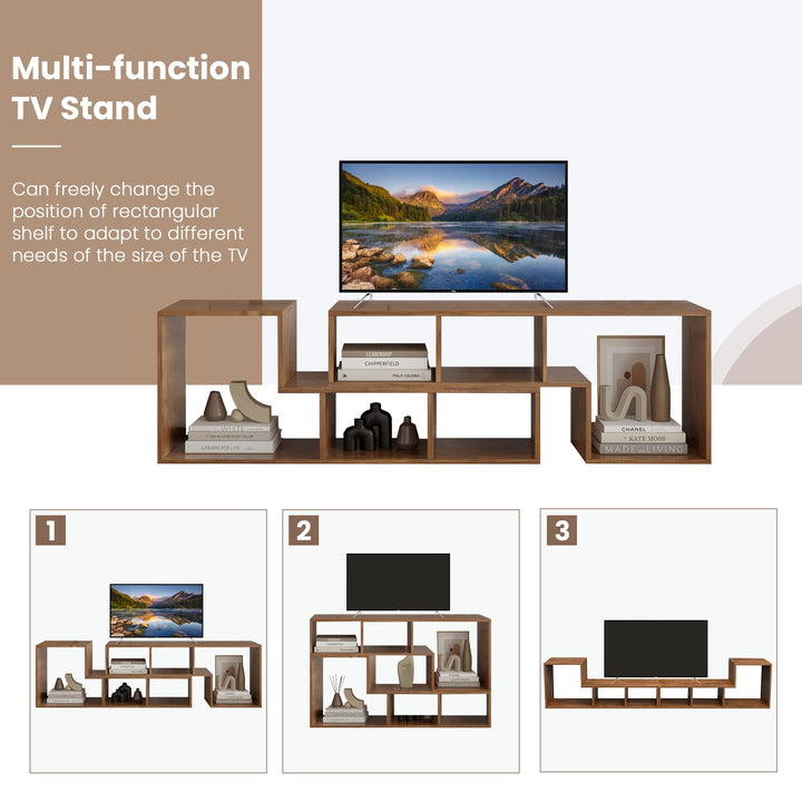 L-shaped TV Console Stand with 2-tier Shelf Bookcase