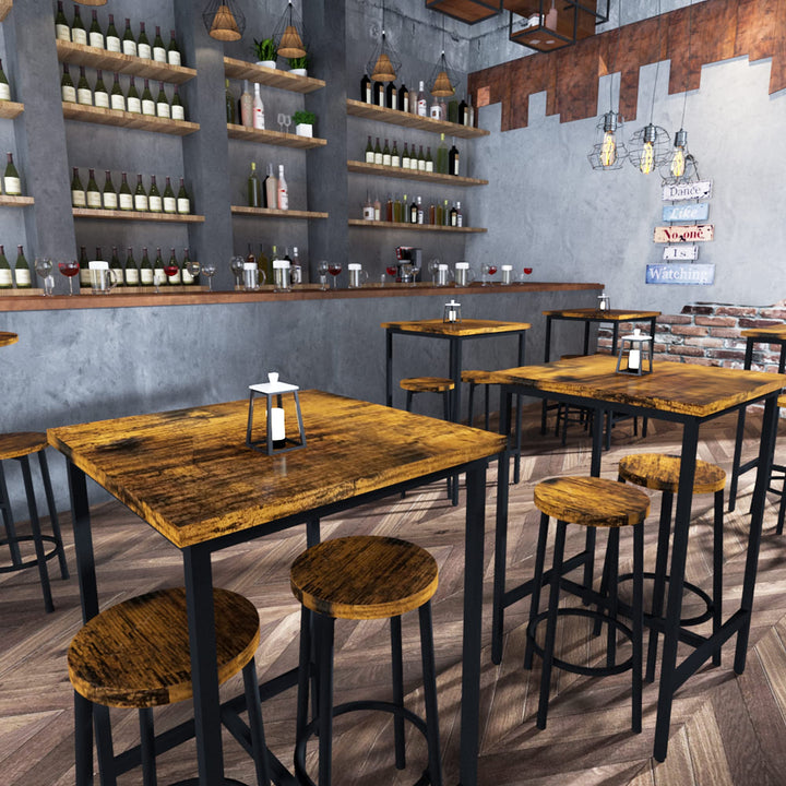 Hooseng Bar Table Set, 3 Piece Dining Table Set, Breakfast Bar Table for 2, Rectangle Kitchen Table Set with Steel Frame Pub Table for Small Space, Farmhouse, Cafe, Kitchen, Dining, Rustic Brown