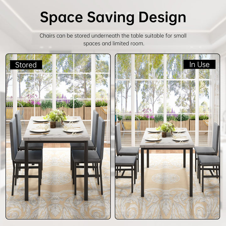 Hooseng Dining Table Set for 4 with Faux Marble Top and Upholstered Velvet Chairs